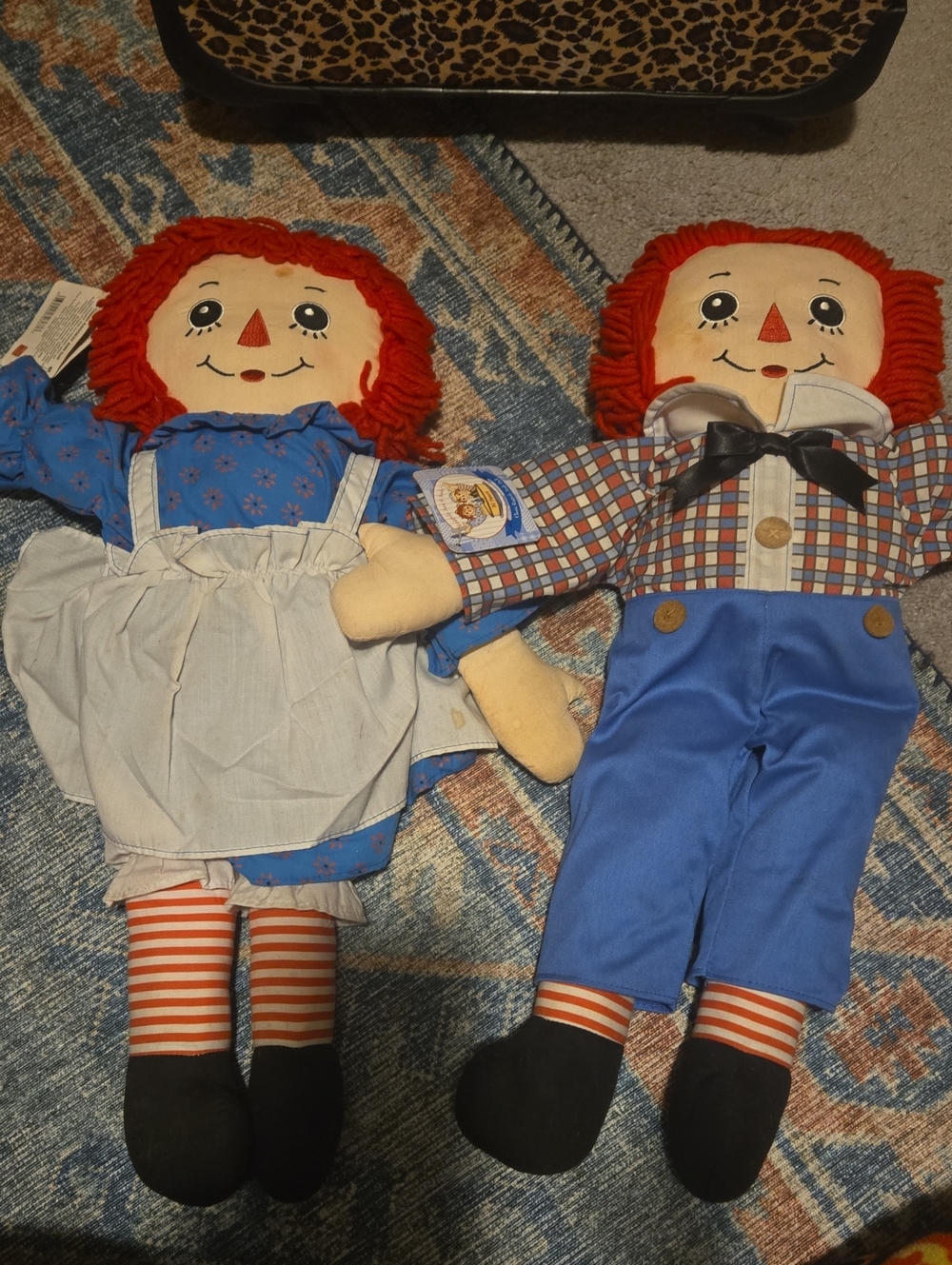 Raggedy-ann And Andy Style Set Red Hair Plush Doll Pair - Blue & White Outfits